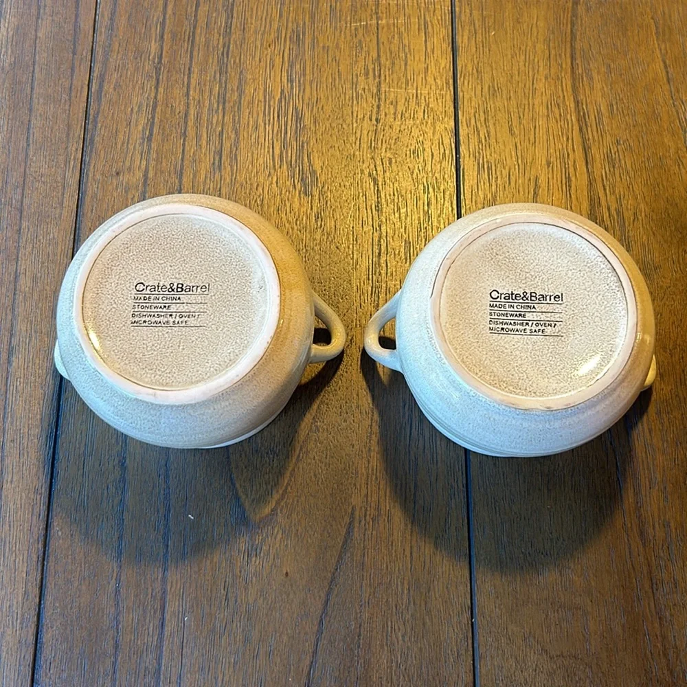 CRATE & BARREL Brunswick Set of 2 Stoneware Soup Chili Bowl Mini Crocks